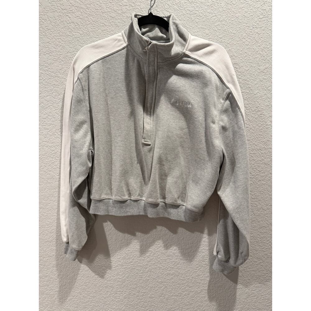 P'TULA Gray and White Half Zip‎ Sweatshirt S